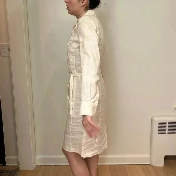 TALBOTS linen embroidered knee length belted shirt dress size 4P sundress dissh - Picture 4 of 10